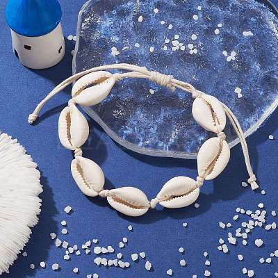 Natural Cowrie Shell Braided Bead Bracelets BJEW-JB10093-1