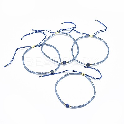Adjustable Natural Lapis Lazuli Braided Bead Bracelets BJEW-F391-A10-1