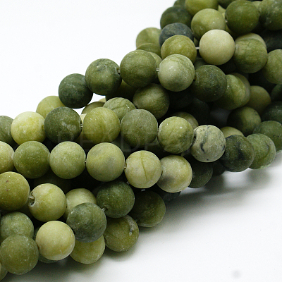 Round Frosted Natural TaiWan Jade Bead Strands X-G-M248-12mm-02-1