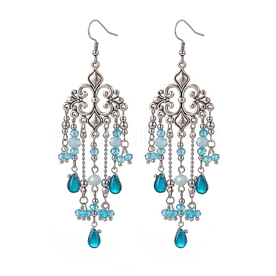 Glass Teardrop Tassel Chandelier Earrings EJEW-TA00184-02-1