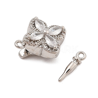 Brass Micro Pave Clear Cubic Zirconia Box Clasps KK-C075-22P-1