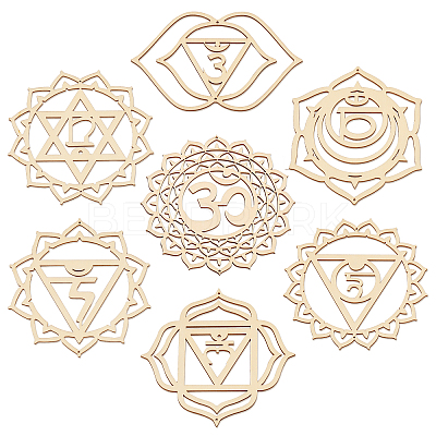 7 Chakra Theme Unfinished Wooden Pendant Decorations AJEW-CA0003-51-1
