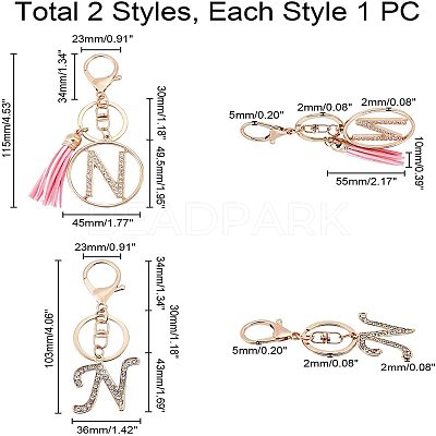 2Pcs 2 Style Alloy Rhinestone Keychain Sets KEYC-WR0001-01N-1