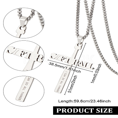 1Pc Stainless Steel Letter Cross Pendant Box Chain Necklaces for Men NJEW-LP0001-18-1