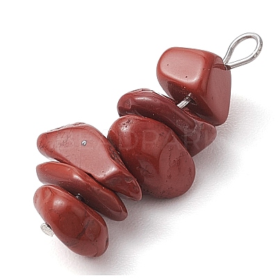 Gradient Color Natural Rhodonite & Natural Red Jasper & Natural Strawberry Quartz Chip Beaded Pendants PALLOY-JF02791-06-1