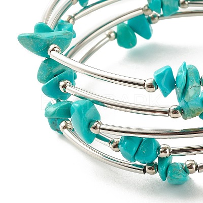5-Loop Synthetic Turquoise(Dyed) Chip Beaded Wrap Bracelets for Women BJEW-JB01517-09-1