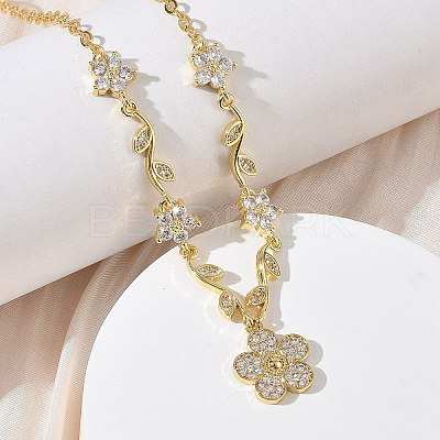 Brass Pave Cubic Zirconia Flower Pendant Necklaces NJEW-C121-04B-G-1