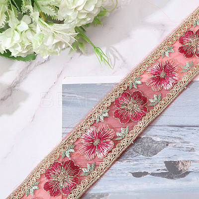 5 Yards Embroidered Organza Flower Ribbons SRIB-GL0001-02-1