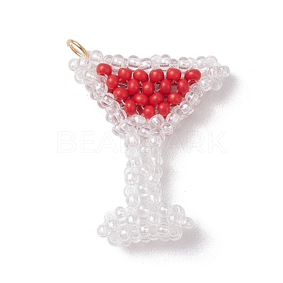 Glass Seed Beaded Wine Glass Pendants PALLOY-MZ00551-1