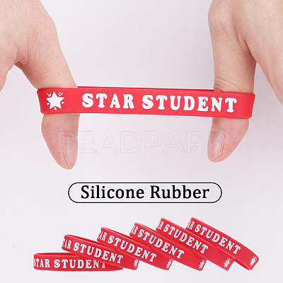 Word Star Student Silicone Cord Bracelet Wristband LS-BJEW-WH0018-49A-1