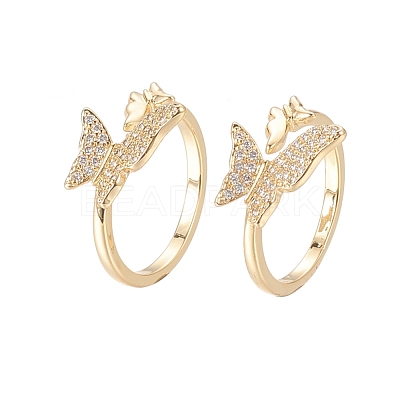 Brass Micro Pave Clear Cubic Zirconia Cuff Rings RJEW-F101-09G-1