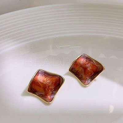 Brass Enamel Stud Earrings EJEW-B120-01G-02-1