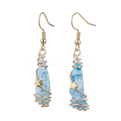 Irregular Nugget & Star Dyed Natural Quartz Crystal Dangle Earrings EJEW-JE05704-02-1