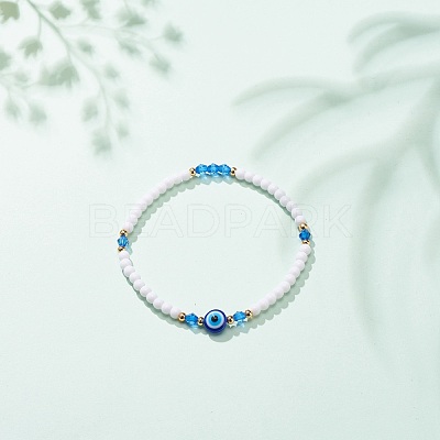 Resin Evil Eye & Acrylic Beaded Stretch Bracelet for Women BJEW-JB08609-1