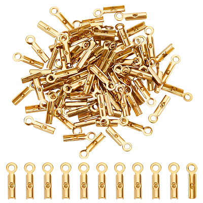 100Pcs Ion Plating(IP) 304 Stainless Steel Folding Crimp Cord Ends STAS-UN0061-66-1