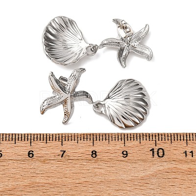 304 Stainless Steel Shell Shape with Starfish Dangle Stud Earrings EJEW-Z135-02P-01-1