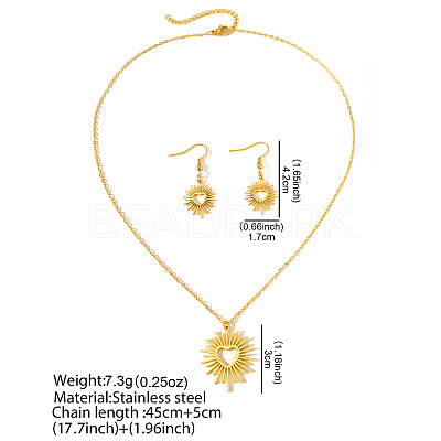 Heart Sun 304 Stainless Steel Pendant Necklaces & Dangle Earrings Sets FS-WGE9EFA-01-1