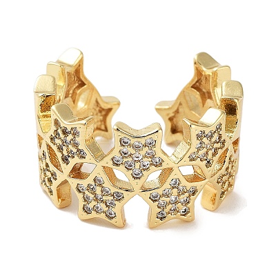 Rack Plating Brass Pave Clear Cubic Zirconia Open Cuff Rings RJEW-M172-07G-1