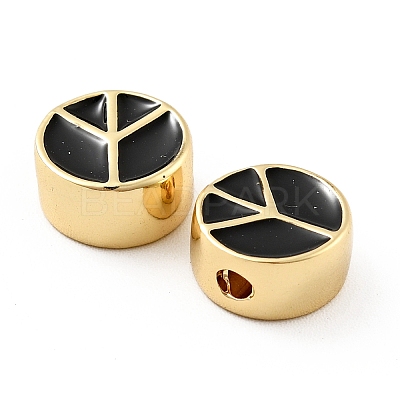 Flat Round with Peace Sign Brass Enamel Beads KK-G419-05G-05-1