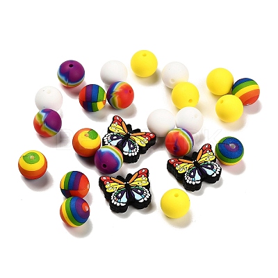 25Pcs Butterfly & Round Silicone Focal Beads SIL-L005-02F-1