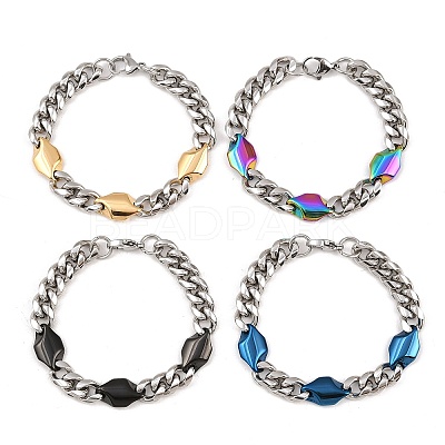 304 Stainless Steel Rhombus Cuban Link Chain Bracelets for Men Women BJEW-G766-07A-1