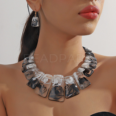 Trapezoid Acrylic Beaded Necklaces & Dangle Earrings Sets for Women WGD2EAB-05-1