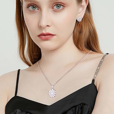 316 Surgical Stainless Steel Daisy Stud Earrings and Pendant Necklace JX376A-1