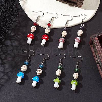 4 Pairs Dyed Synthetic Turquoise and Handmade Lampwork Beads Earrings EJEW-TA00417-1