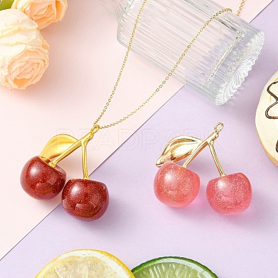 2Pcs 2 Colors Cherry Transparent Resin Pendnats RESI-CJ0004-59-1