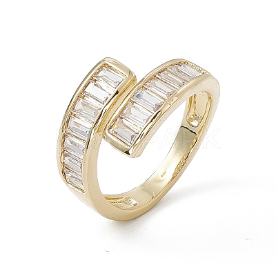 Clear Cubic Zirconia Rectangle Open Cuff Ring RJEW-G276-10G-1