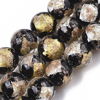Handmade Gold Sand Lampwork Bead Strands FOIL-T003-01A-1
