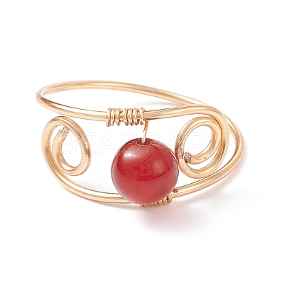 Round Natural Gemstone Braided Finger Ring RJEW-JR00502-1