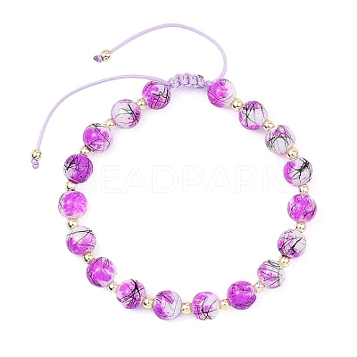 Adjustable Drawbench & Baking Paint Glass Round Braided Bead Bracelets for Women Men BJEW-JB13587-1