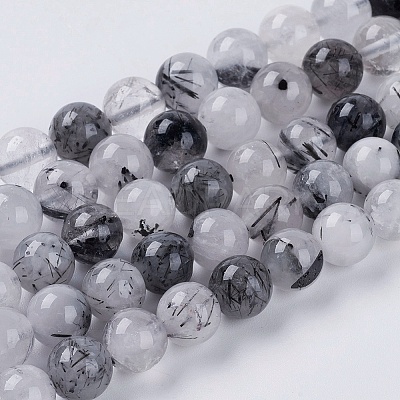 Natural Black Rutilated Quartz Beads Strands LS-G-G448-8mm-13-1