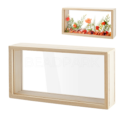 Rectangle Double Sided Clear Acrylic with Wood Display Cases ODIS-WH0038-237B-1