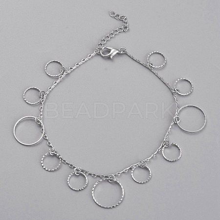 Brass Textured Ring Charm Anklets X-AJEW-B005-09P-1