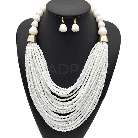 Bohemian Alloy & Resin & Glass Seed Beaded Multilayer Necklaces & Dangle Earrings FS-WG32A45-05-1