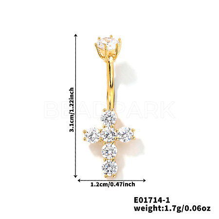 Elegant and Stylish Cross Brass Rhinestone Belly Rings Curved Barbell UZ1894-1-1