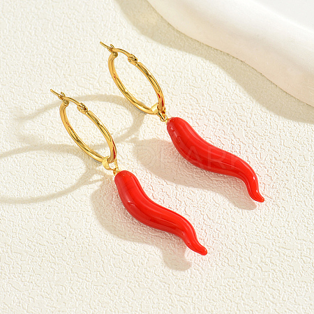 Vintage Stainless Steel Red Chili Hoop Earrings FZ6650-1