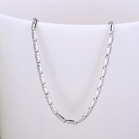 Platinum Plated Tin Alloy Bar Link Chain Fine Necklaces NJEW-BB10193-18-1