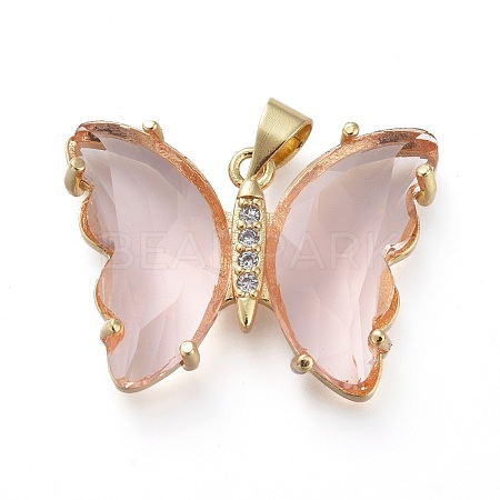 Brass Micro Pave Clear Cubic Zirconia Pendants ZIRC-P079-A01-05-1