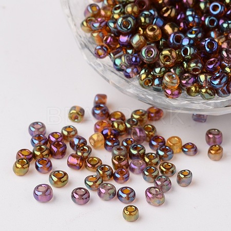 6/0 Transparent Rainbow Colours Round Glass Seed Beads X-SEED-A007-4mm-176-1