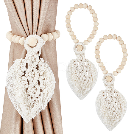 Cotton Macrame Leaf Tassel Curtain Tiebacks AJEW-WH0038-38B-1