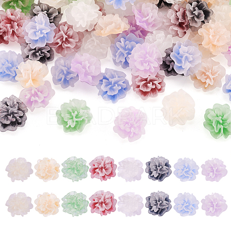 60pcs 6 colors Frosted Resin Flower Cabochons CRES-TA0001-27-1