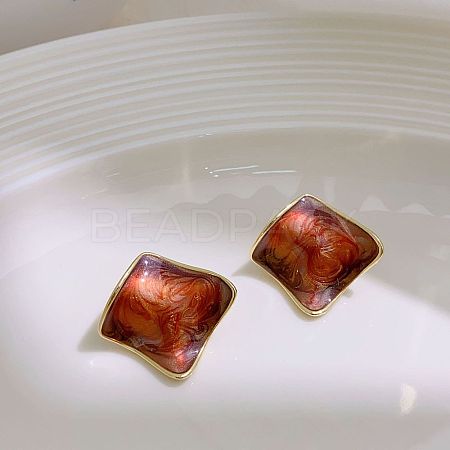 Brass Enamel Stud Earrings EJEW-B120-01G-02-1