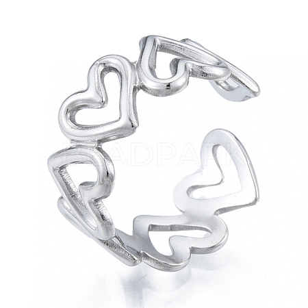 Non-Tarnish 304 Stainless Steel Hollow Heart Cuff Rings RJEW-N038-124P-1