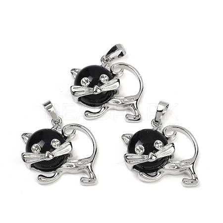 Natural Obsidian Kitten Pendants G-J386-C17-14-1