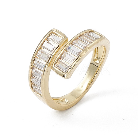 Clear Cubic Zirconia Rectangle Open Cuff Ring RJEW-G276-10G-1