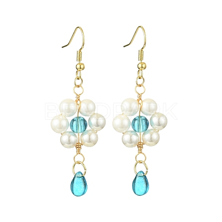 Shell Pearl with Glass Dangle Earring EJEW-JE05931-02-1