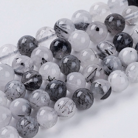Natural Black Rutilated Quartz Beads Strands LS-G-G448-8mm-13-1